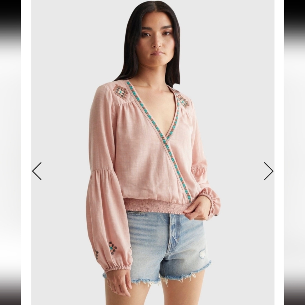 Lucky brand Beaded Surplice Wrap Top